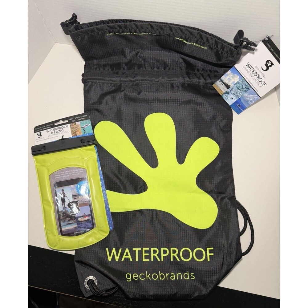 Gecko Brand Waterproof Drawstring Backpack Uline Logo & Waterproof Phone Bag NEW